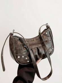 1PC Fashionable, Gothic ,Y2k Studded, Punk Style Shoulder Bag For Women, With Adjustable Strap,Suitable For Daily Use, Shopping, Travel, Parties, Birthdays, Dates - Coffee Brown - View 5