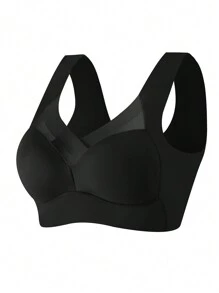 2pcs Women's Seamless Wireless Bra With Net Splice - Dusty Blue - View 5