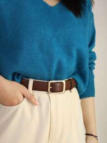 Square Buckle Belt Summer, School Fall, Autumn, Halloween - Coffee Brown - View 2