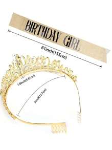 闪亮水钻水晶皇冠头饰生日腰带和皇冠女士生日派对装饰套装闪光水晶发饰 - 彩色 - 查看 3