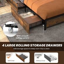 Gymax Queen-Size Industrial Platform Bed Frame With Storage Drawers & Led Light Headboard - Brown - View 4