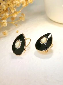 新款復古水滴油墜＆鑽石鑲嵌日常耳釘女士耳環 - 紅色 - 查看 4