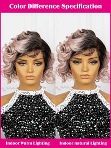 T-Shaped Lace Front Synthetic Short Curly Hair Wig Cap In Golden Color, Made Of Chemical Fiber - Multicolor - View 9