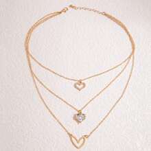 1 件 Ins 風格女用鑽石鑲嵌心形吊墜項鍊,多功能獨特設計,高端感,鎖骨鏈,非常適合日常佩戴或作為送給朋友的禮物 - 多層項鍊 - 查看 6