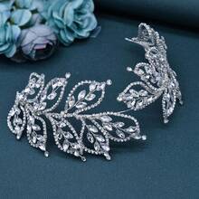 1個手工水晶鑲嵌的葉子造型新娘頭飾,時尚女士女孩伴娘髮箍,適用於婚禮、派對、生日、比賽等場合 - 銀色 - 查看 6