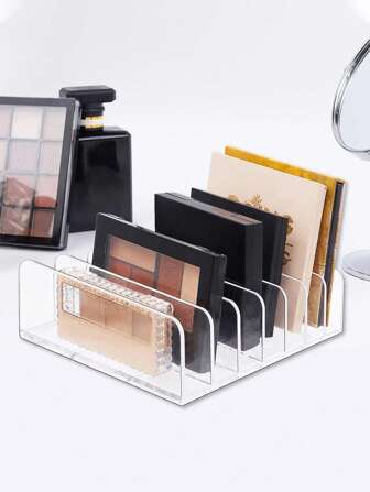 1pc Cosmetics Organizer Display Stand With 7 Transparent Plastic Compartments For Powder, Eyeshadow Palette, Blush Back To School