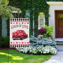 1pc Valentine's Day Love Car Pattern Garden Flag, Simple Romantic Square Banner, Suitable For Garden Home Decoration, Four Seasons Universal Garden Flag - Red - View 6