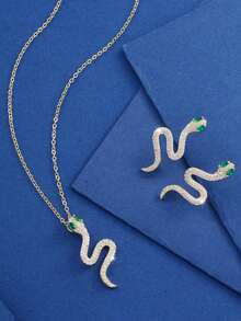 3pcs/Set High-Grade Cool Black Snake Design Cubic Zirconia Decor Necklace & Earrings Set For Women, Party & Christmas Present - Gold - View 3