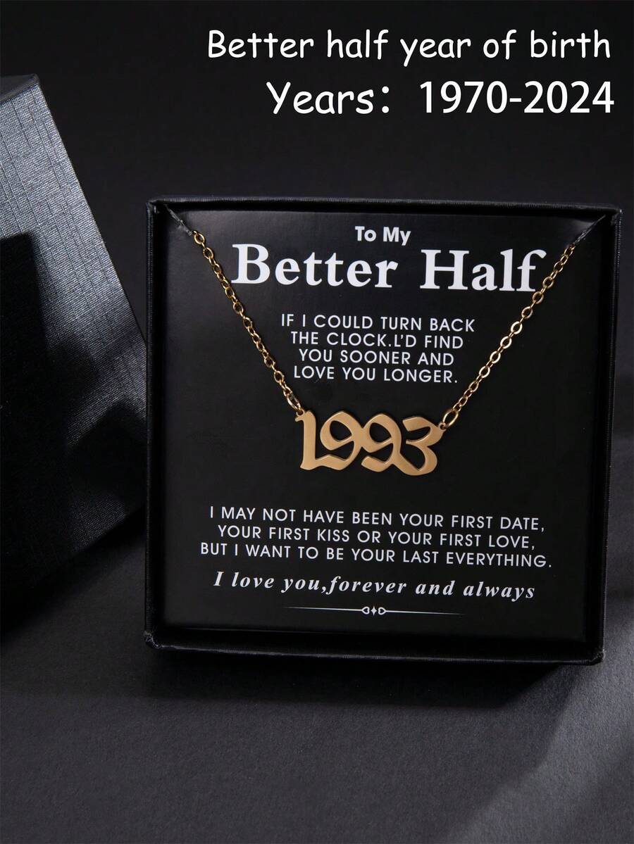 1入時尚、簡約、優雅的不鏽鋼出生年份項鍊,金色（1970-2024）,附送珠寶禮盒。適合男女、情侶、作為家人、朋友的禮物。象徵著愛情、生命和初次見面的年份。 - 金色 - 查看 1