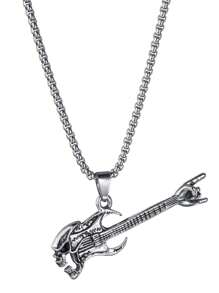 1 件龐克復古風格低音吉他吊墜項鍊男士時尚酷毛衣鏈適合派對、街頭快照和日常佩戴 - 吉他貝斯 - 查看 6