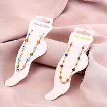 1pc Best-Seller Fashionable Unisex Titanium Steel Anklet With Natural Turquoise Stone Decor - Blue - View 3