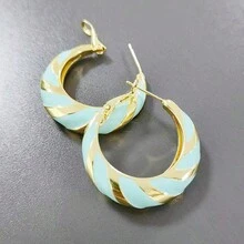 Fashion Vintage Wine-Red Twisted Rope & Oil Drip Large Hoop Earrings For Women, Versatile Round Ear Studs - Teal Blue - View 8