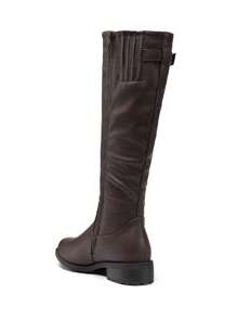Women's Black Pu Leather Knee High Winter Riding Boots - Rust Brown - View 3