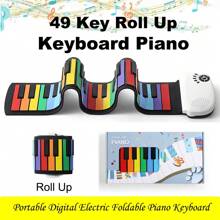49鍵可捲起鋼琴,便攜式數字電動可摺疊彩虹鋼琴,可充電,100種音色,10首教學演示曲,適用於初學者成人禮物 - 白色 - 查看 1