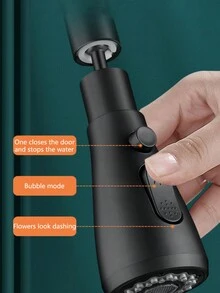 1入通用360度旋轉廚房水龍頭擴展器,附有防濺水設計的水槽,配備停水開關和外部接頭 - 黑色 - 查看 2