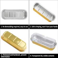 200PCS Mini Aluminum Foil Loaf Pans With Lids (100 Pans + 100 Lids) 6.8oz Rectangular Baking Containers, Disposable Mini Cake Pans Muffin Liners. Cheesecake Cups For Desserts Flans Pudding Breads. Ideal For Picnics Weddings Graduation Party Food Display - Gold - View 8