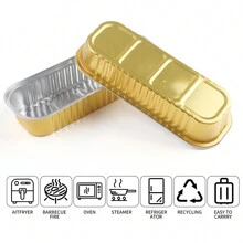 200PCS Mini Aluminum Foil Loaf Pans With Lids (100 Pans + 100 Lids) 6.8oz Rectangular Baking Containers, Disposable Mini Cake Pans Muffin Liners. Cheesecake Cups For Desserts Flans Pudding Breads. Ideal For Picnics Weddings Graduation Party Food Display - Gold - View 5