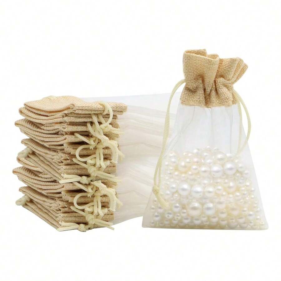 24pcs Canvas Drawstring Gift Bags With Reusable Drawstring, For Bohemian Style Casual Wedding, Candy And Jewelry Storage, Birthday & Holiday Gifts - Multicolor - View 1