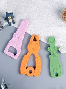 3入組具備卡通工具造型的嬰兒矽膠咬咬餅,早期教育與學習的齒齡玩具 - 彩色 - 查看 2