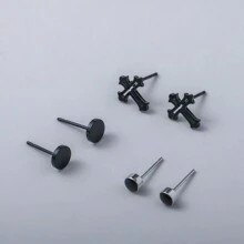 6pcs/Set European And American Style 's Stud Earrings - Men's Black Earrings - View 11