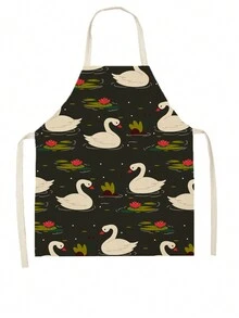 1件時尚天鵝印花亞麻圍裙 - 彩色 - 查看 1