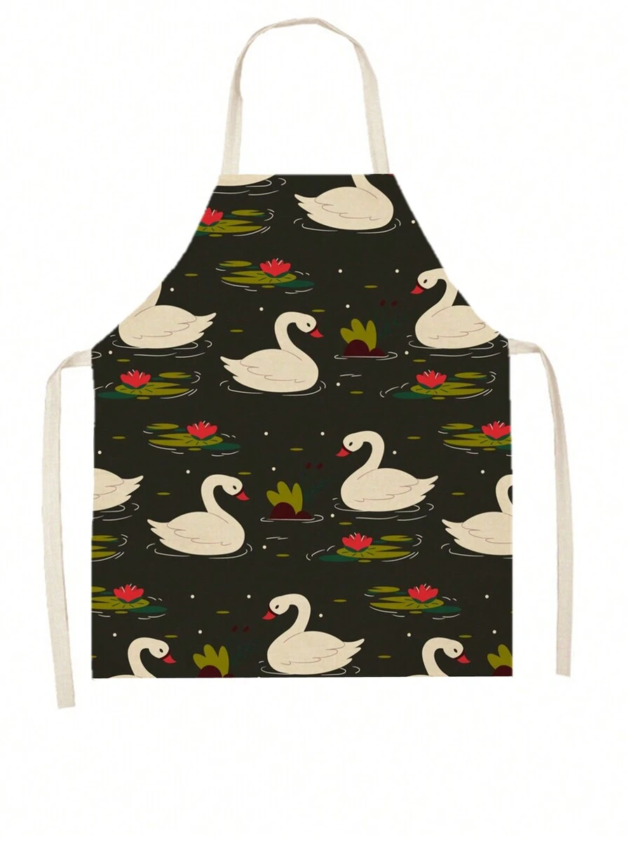 1件時尚天鵝印花亞麻圍裙 - 彩色 - 查看 1