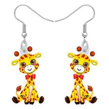 1 對卡通壓克力長頸鹿耳環野生動物吊飾女式兒童女孩生日派對禮物 - 黃色 - 查看 1