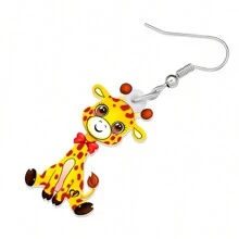 1 對卡通壓克力長頸鹿耳環野生動物吊飾女式兒童女孩生日派對禮物 - 黃色 - 查看 4