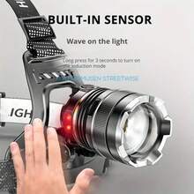 強光感應頭燈充電可調焦鋁合金礦用燈戶外騎行頭燈戶外露營頭燈 - 黑色 - 查看 7