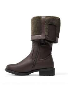 Women's Black Pu Leather Knee High Winter Riding Boots - Rust Brown - View 4