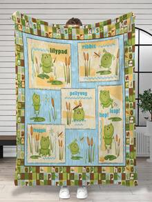 1 件青蛙印花法蘭絨毛毯,採用現代聚酯纖維製成,適合客廳和臥室 - 彩色 - 查看 4