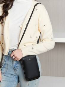 MIYIN 女款休閒 PU 拉鍊錢包手機包，極簡純色斜跨包，可調節荔枝紋壓花直立式錢包，附卡槽與前口袋，可收納信用卡/身分證/現金/手機/銀行卡，適合女性與上班族購物、旅行、通勤、辦公等場合，手機包/女款錢包手拿包 - 黑色 - 查看 10