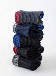 5入組男士黑色拼色加墊運動襪,帶毛巾底 - 彩色 - 查看 6