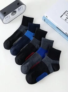 5入組男士黑色拼色加墊運動襪,帶毛巾底 - 彩色 - 查看 2