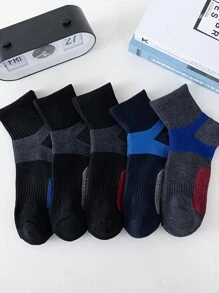 5入組男士黑色拼色加墊運動襪,帶毛巾底 - 彩色 - 查看 3