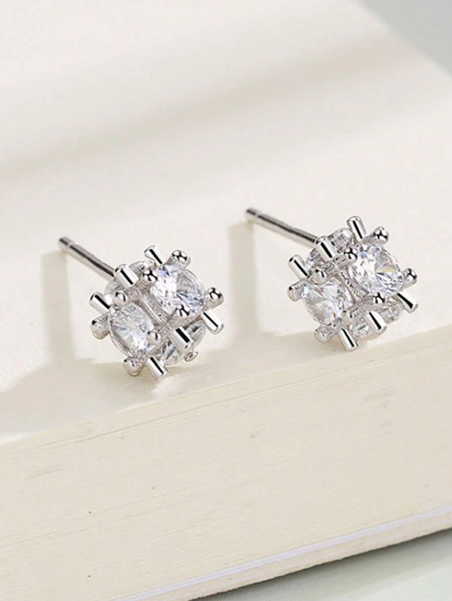 1 對精緻小號方形方晶鋯石女式耳環,百搭配飾,豪華禮物,日常使用 - 耳環 - 查看 1