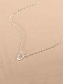 1條歐美風格簡約合金女士項鍊,配有錨,飛機,棕櫚樹,蝴蝶結,幸運草吊墜 - 銀色 - 查看 2