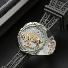 Anillo Vaquero Dos Tonos De Estilo Americano Occidental Para Hombre - Dorado - Ver 5