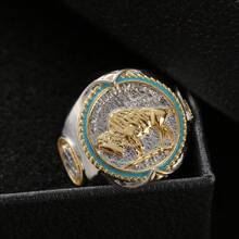 Anillo Vaquero Dos Tonos De Estilo Americano Occidental Para Hombre - Dorado - Ver 2