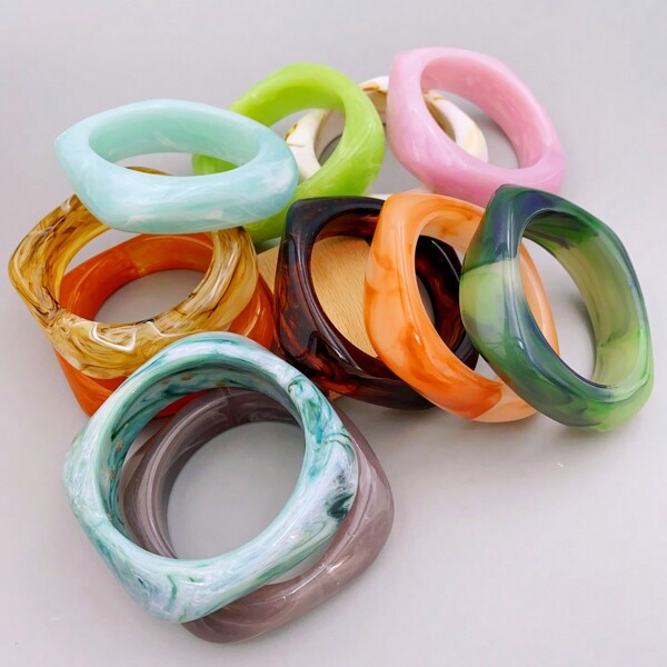 1 Pieza Brazalete De Acrílico Exagerado Con Patrón De Mármol De Estilo Europeo Y Americano Adecuado Para Usar Diariamente En Mujeres Y En Fiestas De Baile