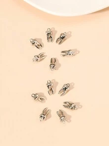 12入組古銀色合金牙齒形吊墜,用於製作耳環、手鏈、項鍊和鑰匙扣,復古朋克風格的珠寶 - 復古銀色 - 查看 2