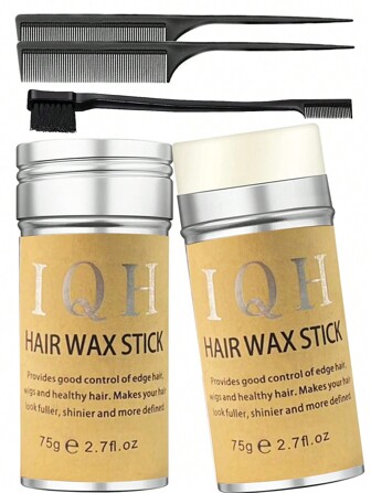 4 件/套发蜡棒造型梳套装 - 1 件发蜡棒（用于发际线和假发）、1 件发刷（用于梳理发际线）、2 件尾梳（用于造型）