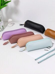 皮革拉链铅笔盒，粉色笔袋，极具吸引力的 PU 皮革笔袋，皮革笔盒 - 粉色 - 查看 6