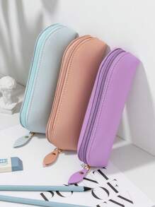 皮革拉链铅笔盒，粉色笔袋，极具吸引力的 PU 皮革笔袋，皮革笔盒 - 粉色 - 查看 7