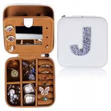 1pc Diamond Shining Letter Shaped Jewelry Box, Large Capacity With Soft Velvet Interior, Waterproof Pu Leather For Women's Travel Outdoor Carry - White - View 14