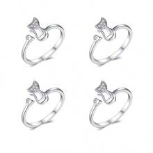 4 件/套可调节钩针环，带钩针和纱线导针器和针织针迹标记，用于针线活的猫咪设计工具，个性化针织配件，卡通手饰环，钩针张力环，金属镂空线导指架，针织针帮助您更快地工作 - 黑色+銀色 - 查看 3