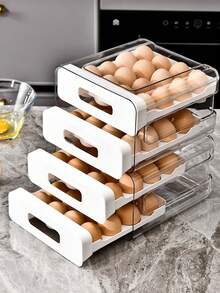 1 Pieza Caja De Almacenamiento De Conservación De Huevos Tipo Cajón, Soporte De Plástico Para Huevos Para Refrigerador, Bandeja De Estantería De Huevos De Cocina Anticaídas - Blanco - Ver 5