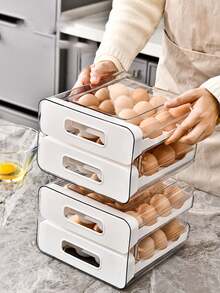 1 Pieza Caja De Almacenamiento De Conservación De Huevos Tipo Cajón, Soporte De Plástico Para Huevos Para Refrigerador, Bandeja De Estantería De Huevos De Cocina Anticaídas - Blanco - Ver 2