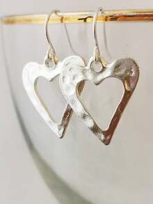 1對復古創意心形情人節耳環 - 銀色 - 查看 1