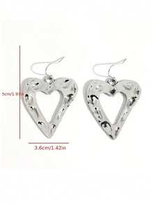 1對復古創意心形情人節耳環 - 銀色 - 查看 4
